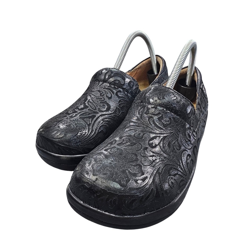 Alegria Keli Professional Clogs EU 38 US 8 8.5 Black Embossed‎ Paisley Leather